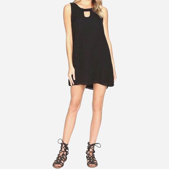 HOPE & HARLOW Mini Mod Swing Dress Sz 10 A-Line Black Knit Eyelet Retro Twee LBD - Picture 1 of 12